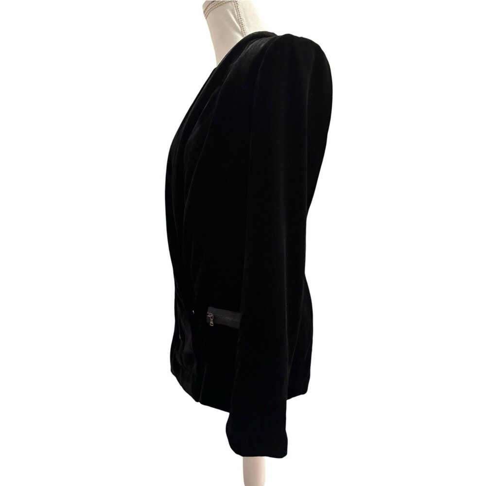 PAIGE Karissa Black Velvet Double Breasted Blazer Zip Pockets Size S - Picture 5 of 10